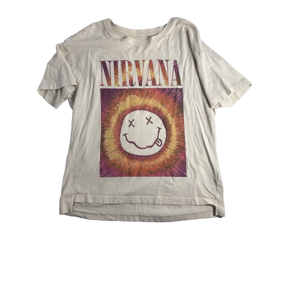 Old Navy Nirvana T Shirt Women's L 10/12 Beige Graphic Print Band Collectible